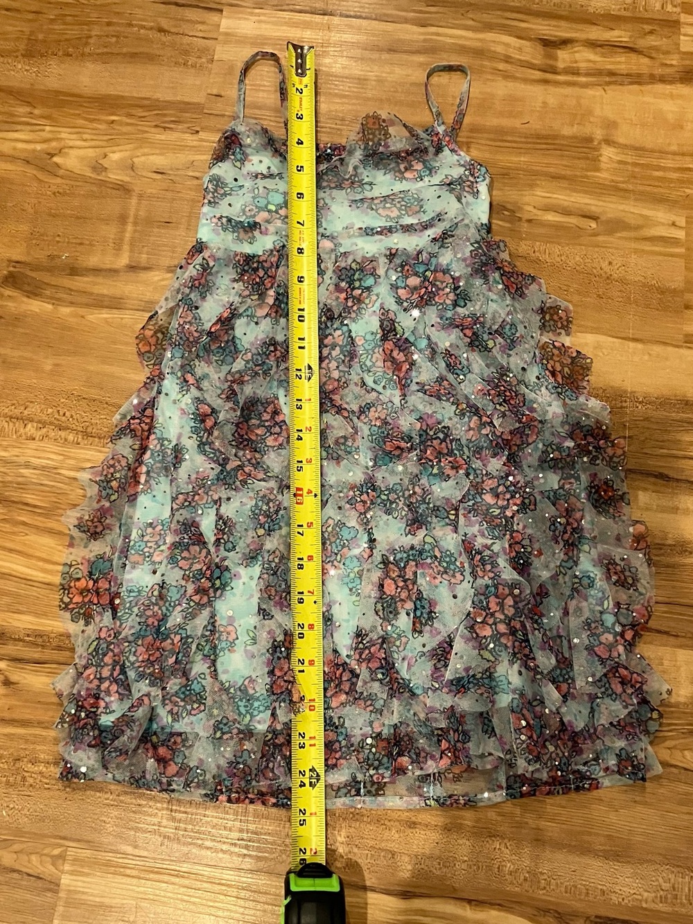 🌟 Size 6 GUC.Justice Ruffle Dress sparkle with Pink and Turquoise - Picture 3 of 6